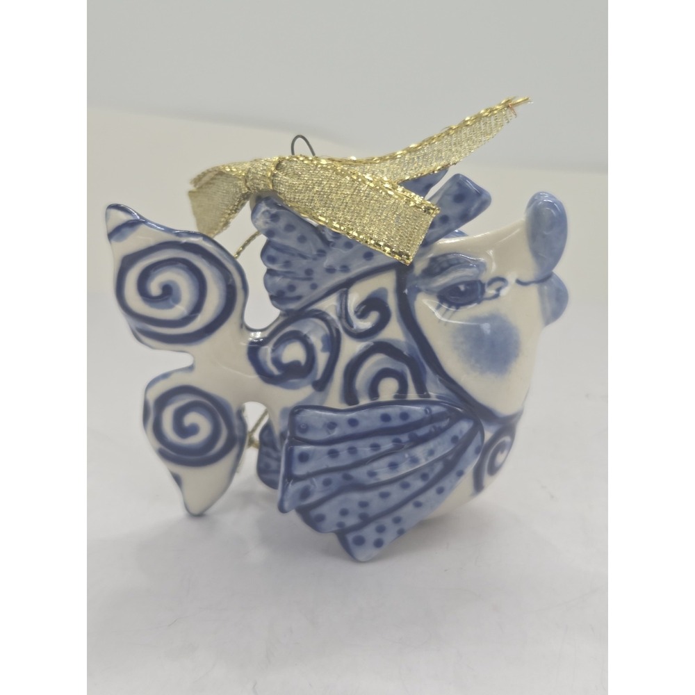 Blue Sky Clayworks Pottery Porcelain Delft Blue White Fish Ornament Diane 2004